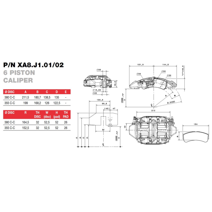 Brembo Racing 6 Kolben Karbon Sattel XA8J102