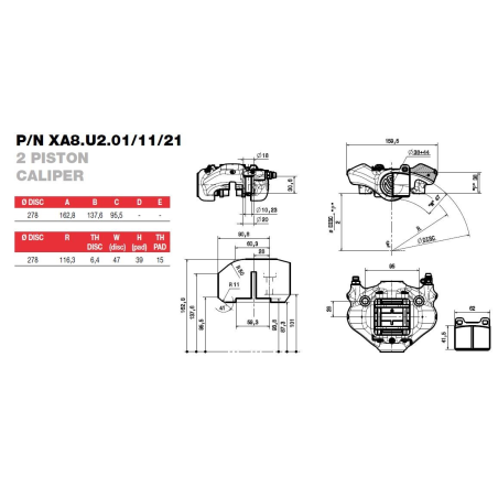 Brembo Racing 2 Kolben Forged Sattel XA8U211