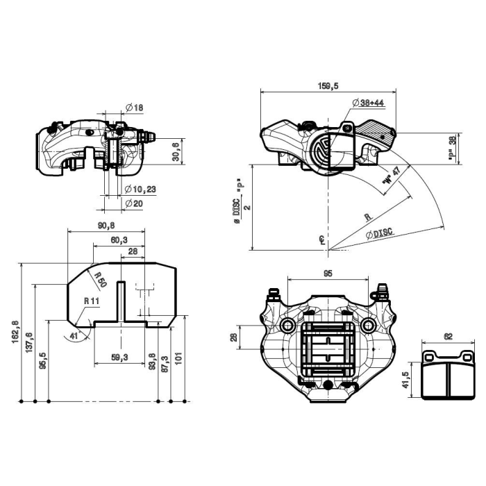 Brembo Racing 2 Kolben Forged Sattel XA8U211