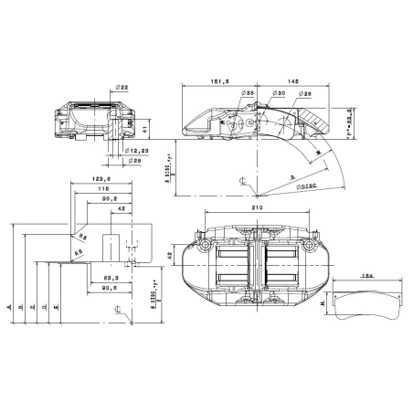 Brembo Racing 6 Kolben Sattel XA6H702