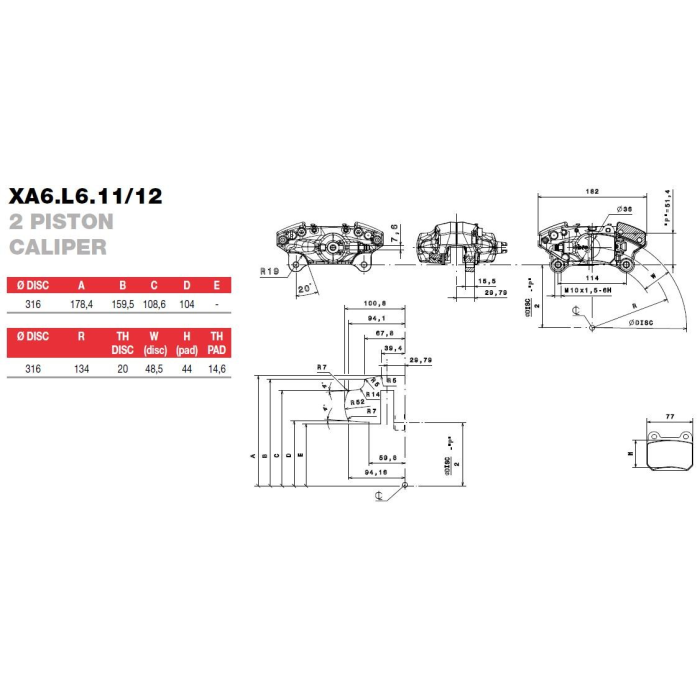 Brembo Racing 2 Kolben Sattel XA6L611