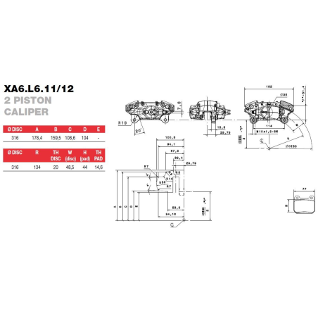 Brembo Racing 2 Kolben Sattel XA6L611