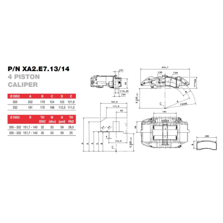 Brembo Racing 4 Kolben Sattel XA2E714