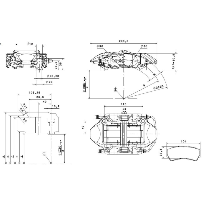 Brembo Racing 4 Kolben F3 Sattel XA6S003