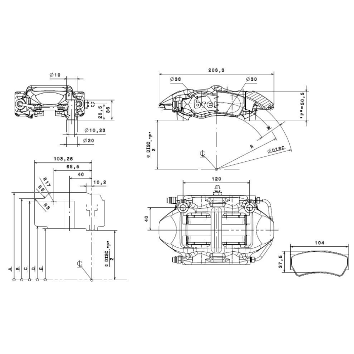 Brembo Racing 4 Kolben F3 Sattel XA6S022