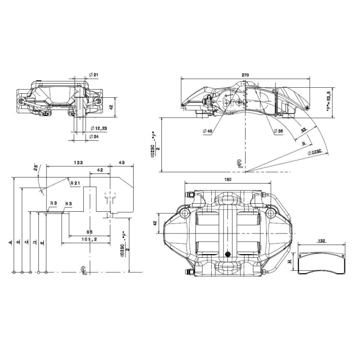 Brembo Racing 4 Kolben FORGED Sattel XA83053