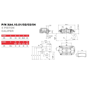 Brembo Racing 4 Kolben F3 Sattel XA41003