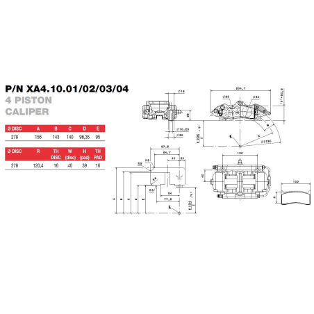 Brembo Racing 4 Kolben F3 Sattel XA41004