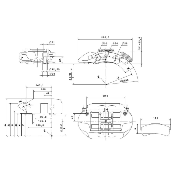 Brembo Racing 6 Kolben Sattel XA4F111