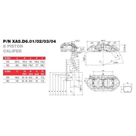 Brembo Racing 8 Kolben Sattel XA5D603