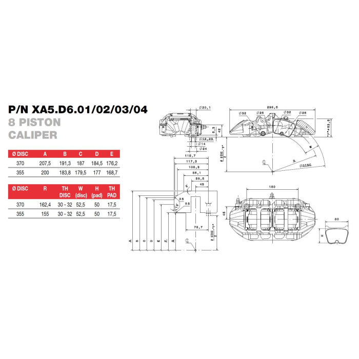 Brembo Racing 8 Kolben Sattel XA5D604