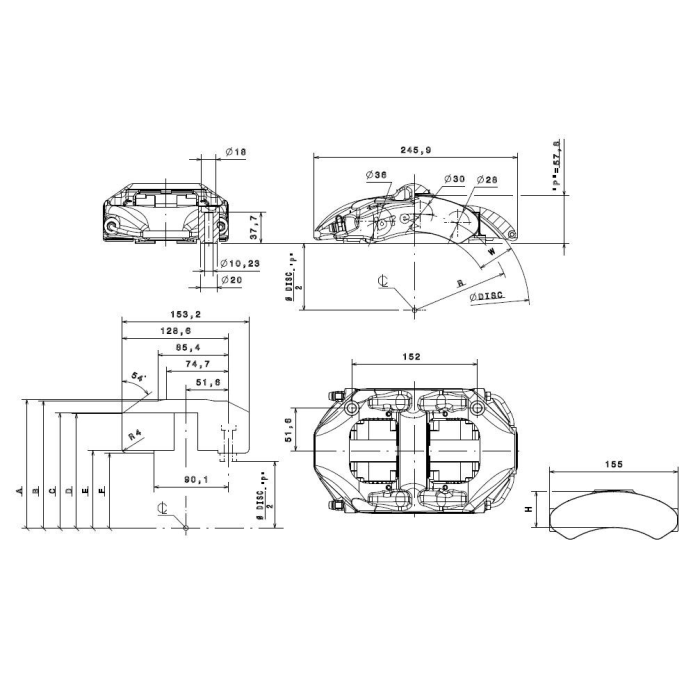 Brembo Racing 6 Kolben Sattel XA5E501