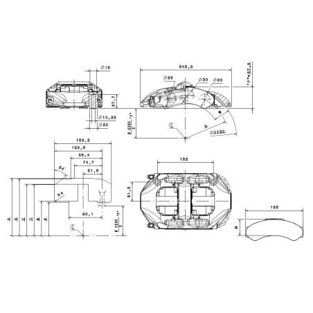 Brembo Racing 6 Kolben Sattel XA5E501